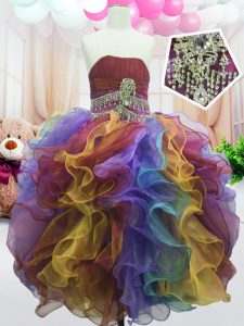 Top Selling Organza Sleeveless Floor Length Little Girls Pageant Dress Wholesale and Beading and Ruffles