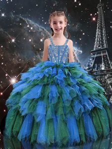 Simple Sleeveless Beading and Ruffles Lace Up Child Pageant Dress