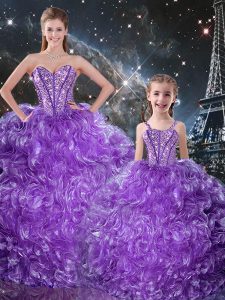 Decent Sleeveless Organza Floor Length Lace Up Quinceanera Gown in Eggplant Purple with Beading and Ruffles