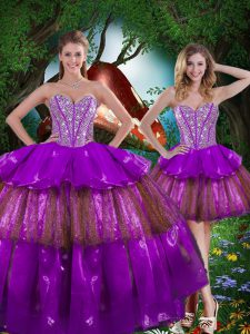 Floor Length Lace Up Quince Ball Gowns Multi-color for Military Ball and Sweet 16 and Quinceanera with Beading and Ruffled Layers and Sequins