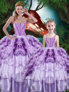 Fantastic Floor Length Lace Up 15 Quinceanera Dress Multi-color for Military Ball and Sweet 16 and Quinceanera with Beading and Ruffles and Ruffled Layers
