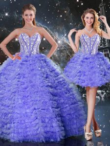 Organza Sweetheart Sleeveless Lace Up Embroidery Sweet 16 Dresses in Purple