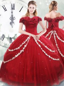 Customized Wine Red Ball Gowns Appliques and Pick Ups 15th Birthday Dress Lace Up Tulle Sleeveless