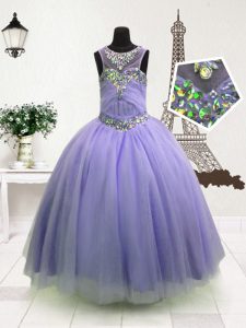 Lavender Sleeveless Organza Zipper Little Girl Pageant Gowns for Party and Wedding Party
