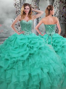 Fancy Floor Length Ball Gowns Sleeveless Turquoise 15th Birthday Dress Lace Up
