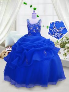 Enchanting Royal Blue Straps Zipper Beading and Pick Ups Girls Pageant Dresses Sleeveless