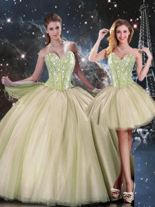 Multi-color Ball Gowns Tulle Sweetheart Sleeveless Beading Floor Length Lace Up Quinceanera Dresses