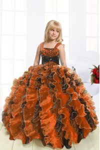 High Quality Sleeveless Beading and Ruffles Lace Up Girls Pageant Dresses