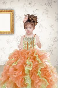 Stylish Sleeveless Organza Floor Length Lace Up Kids Formal Wear in Multi-color with Beading and Ruffles and Sequins