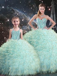Exceptional Ball Gowns Vestidos de Quinceanera Light Blue Sweetheart Organza Sleeveless Floor Length Lace Up