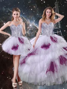 Multi-color Sleeveless Beading and Ruffled Layers and Sequins Floor Length Quinceanera Gown