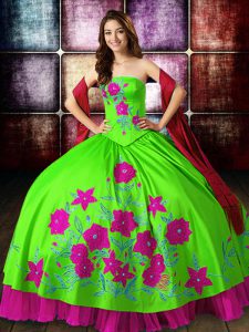 Multi-color Ball Gowns Strapless Sleeveless Satin Floor Length Lace Up Embroidery 15 Quinceanera Dress