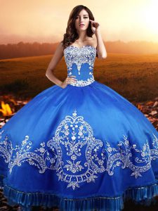 Suitable Blue Taffeta Lace Up 15 Quinceanera Dress Sleeveless Floor Length Beading and Appliques