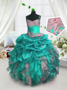 Discount Sleeveless Beading and Ruffles and Pick Ups Lace Up Little Girls Pageant Dress