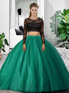 Excellent Tulle Long Sleeves Floor Length 15th Birthday Dress and Lace and Ruching