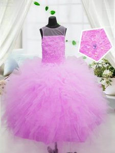 Ball Gowns Little Girls Pageant Dress Hot Pink Scoop Tulle Sleeveless Floor Length Zipper