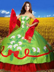 Artistic Floor Length Lace Up Vestidos de Quinceanera Multi-color for Military Ball and Sweet 16 and Quinceanera with Embroidery