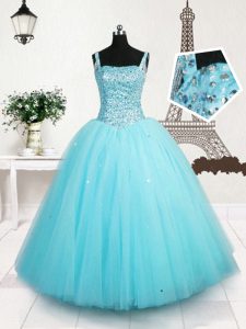 Sequins Floor Length Ball Gowns Sleeveless Light Blue Little Girls Pageant Dress Wholesale Lace Up