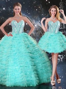 Turquoise Sweetheart Lace Up Beading and Ruffled Layers Quinceanera Dresses Sleeveless