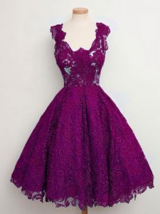 Great Straps Sleeveless Lace Up Dama Dress for Quinceanera Purple Lace