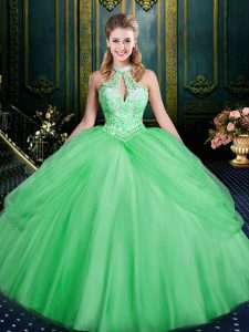 Custom Design Green Sleeveless Tulle Lace Up Sweet 16 Quinceanera Dress for Military Ball and Sweet 16 and Quinceanera