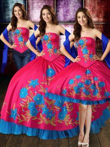 Sleeveless Lace Up Floor Length Embroidery Quinceanera Dress