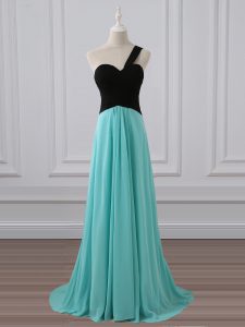 Aqua Blue Empire Ruching Dama Dress for Quinceanera Zipper Chiffon Sleeveless