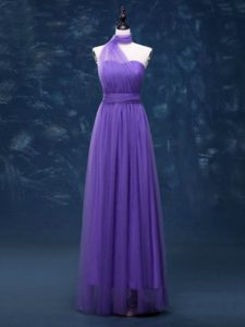 Trendy Ruching Vestidos de Damas Lavender Lace Up Sleeveless Floor Length