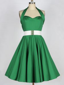 Charming Green Halter Top Lace Up Belt Quinceanera Court of Honor Dress Sleeveless