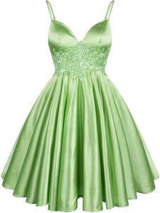 Knee Length Lace Up Dama Dress for Quinceanera Green for Prom and Party and Wedding Party with Lace