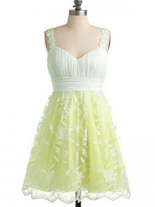 Beauteous Lace Straps Sleeveless Lace Up Lace Damas Dress in Yellow