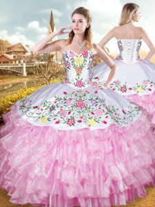 Sweetheart Sleeveless Organza and Taffeta Sweet 16 Quinceanera Dress Embroidery and Ruffled Layers Lace Up