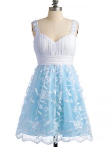 Extravagant Light Blue Lace Up Quinceanera Court Dresses Lace Sleeveless Knee Length