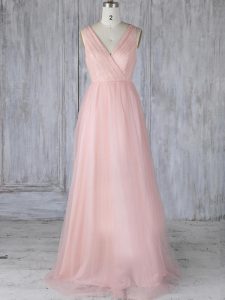 Floor Length Empire Sleeveless Baby Pink Court Dresses for Sweet 16 Zipper