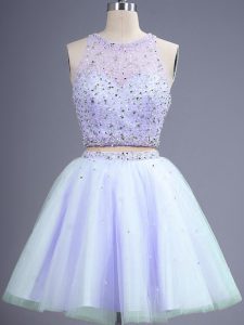 Lavender Court Dresses for Sweet 16 Prom and Party and Wedding Party with Beading Scoop Sleeveless Lace Up