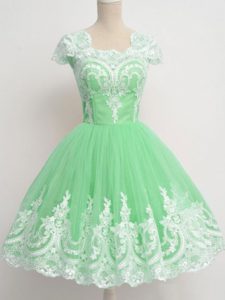 Simple Apple Green Square Zipper Lace Court Dresses for Sweet 16 Cap Sleeves