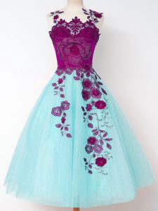 Tulle Sleeveless Knee Length Dama Dress for Quinceanera and Appliques
