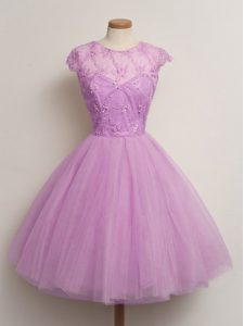 Colorful Lilac Ball Gowns Lace Dama Dress Lace Up Tulle Cap Sleeves Knee Length