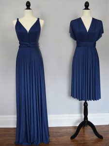 Navy Blue Quinceanera Court Dresses Prom and Party and Wedding Party with Ruching Straps Sleeveless Lace Up
