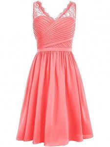 Excellent Watermelon Red Sleeveless Chiffon Side Zipper Dama Dress for Quinceanera for Prom and Party and Wedding Party