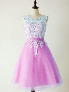 Cute Tulle Scoop Sleeveless Lace Up Lace Dama Dress in Lilac