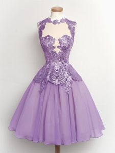 Best Lavender High-neck Lace Up Lace Dama Dress Sleeveless