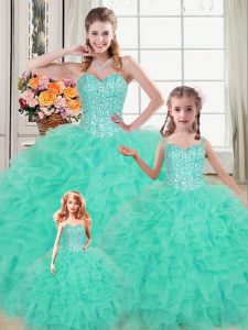 Great Sweetheart Sleeveless Organza Sweet 16 Quinceanera Dress Beading and Ruffles Lace Up