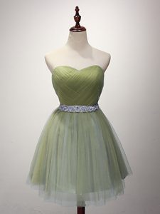 Mini Length Lace Up Court Dresses for Sweet 16 Olive Green for Prom and Party and Sweet 16 with Beading and Ruching