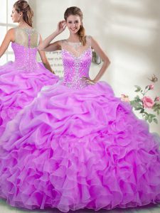 Glorious Lilac Sleeveless Beading and Ruffles Floor Length 15 Quinceanera Dress
