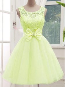Dynamic Yellow Green Scoop Neckline Lace and Bowknot Dama Dress Sleeveless Lace Up