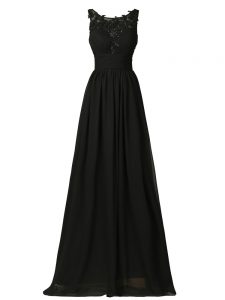 Dramatic Black Zipper Dama Dress for Quinceanera Appliques Sleeveless Floor Length