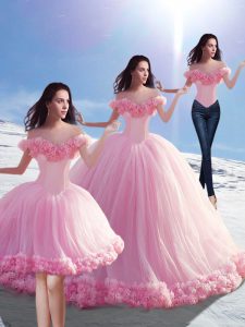 Custom Design Ball Gowns Sleeveless Baby Pink Quinceanera Dress Brush Train Lace Up