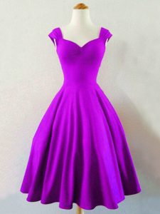 Latest Eggplant Purple Lace Up Straps Ruching Dama Dress Taffeta Sleeveless