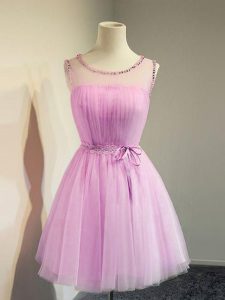 Modest Knee Length Empire Sleeveless Lilac Quinceanera Court of Honor Dress Lace Up